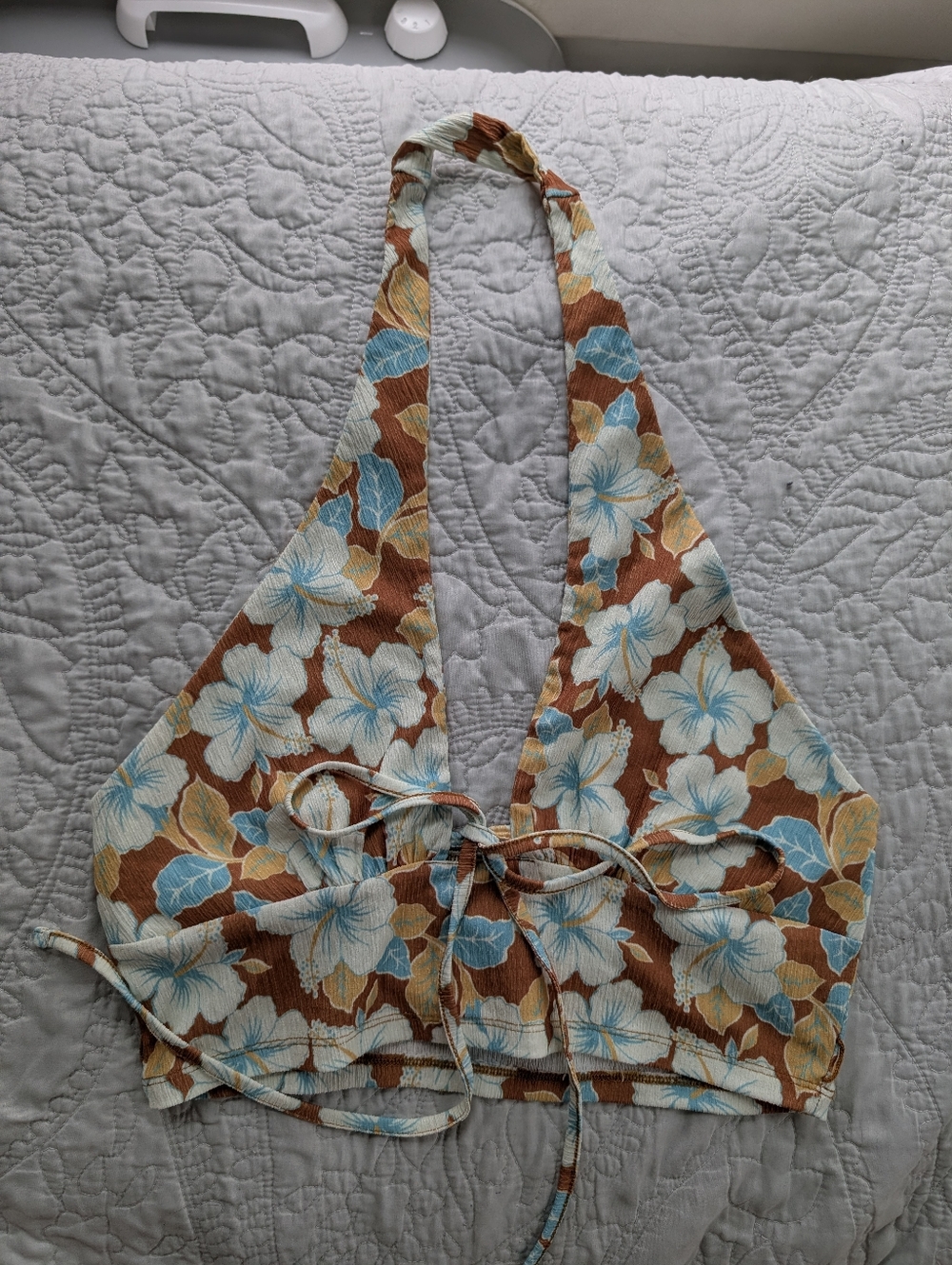 Urban outfitters Floral Halter Crop Top in Brown, White & Blue